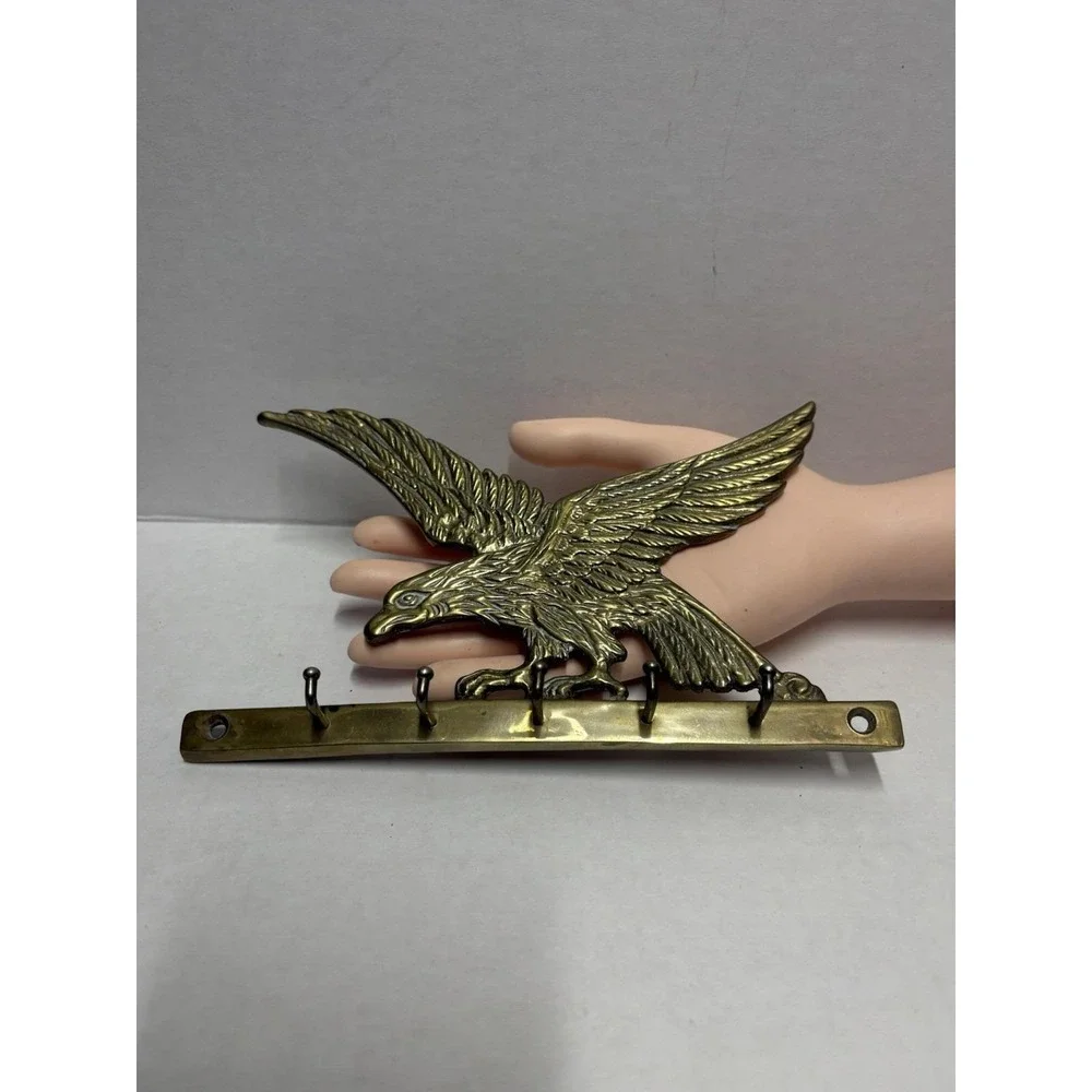 Eagle Key Jewelry Holder Wall Hanging 5 Hooks Wall Mount 7 in Solid Brass‎